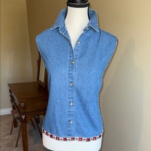 Ash Creek Trading Blue Fitted Button Down Shirt Notched Collar Western Women Top